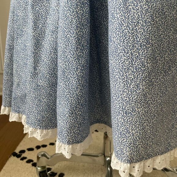 Vintage 80s Sweetheart Midi Fit Flare Romantic Feminine Dress Blue White Lace S - Picture 6 of 10